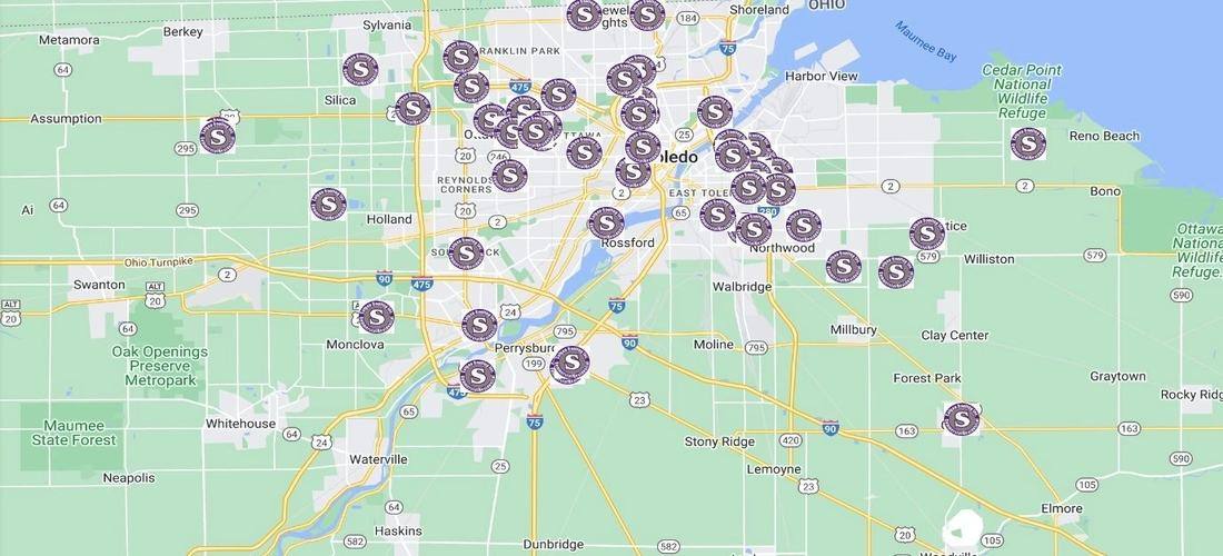 Salgau Roofing service coverage map around Toledo